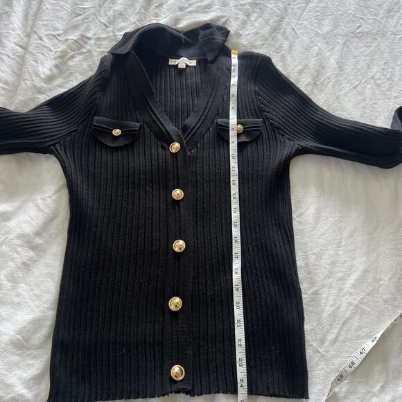 Nanette Lepore Women’s Pocket Sweater Gold Buttons Stretchy‎ Size Large - Picture 10 of 10